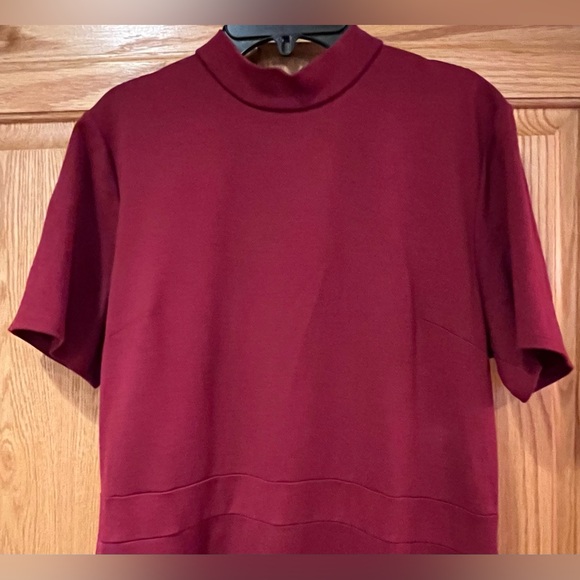 Women’s Express Zip-Back Cranberry Red Mock Neck Short Sleeve Sheath Dress Large - Picture 5 of 7